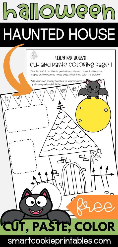 Kids can craft their own spooky Haunted House with this free printable! They will cut, paste, color, and add details to the provided template. Instant download. Kindergarten Halloween Crafts, Halloween Worksheets Free, Haunted House For Kids, Haunted House Craft, Printable Halloween Decorations, Craft Activity For Kids, Halloween Craft Activities, Halloween Kindergarten, Halloween Decorations For Kids