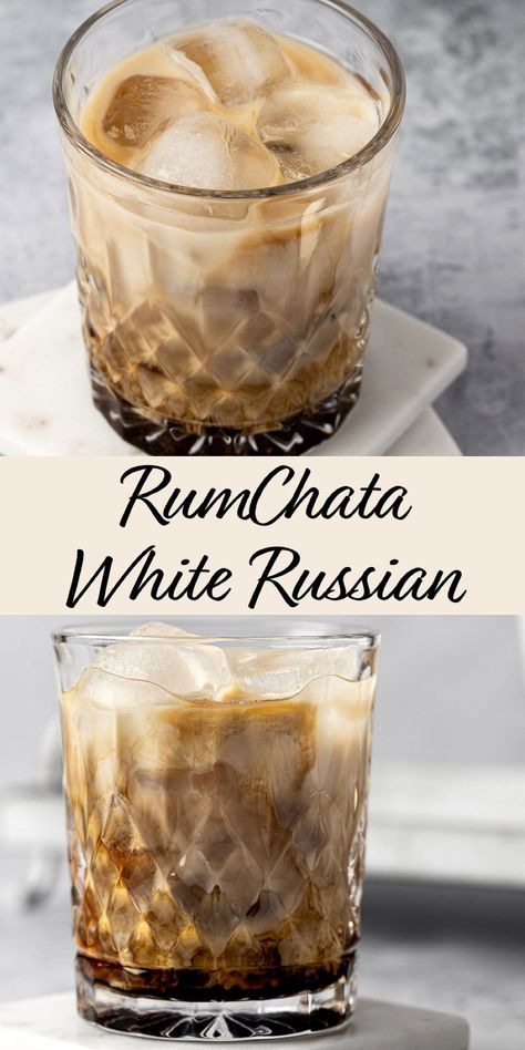 This creamy RumChata White Russian is an easy, 4 ingredient cocktail. Cinnamon and vanilla based RumChata, milk, vodka and kahlua. This makes the perfect after dinner or holiday cocktail. Warm White Russian Recipe, Cinnamon White Russian, Dirty White Russian Recipe, Rum Chata White Russian, Vanilla Liqueur Cocktails, Rum Chata Cocktails, Baileys White Russian, Cinnamon Vanilla White Russian, Rum Chata Martini Recipes