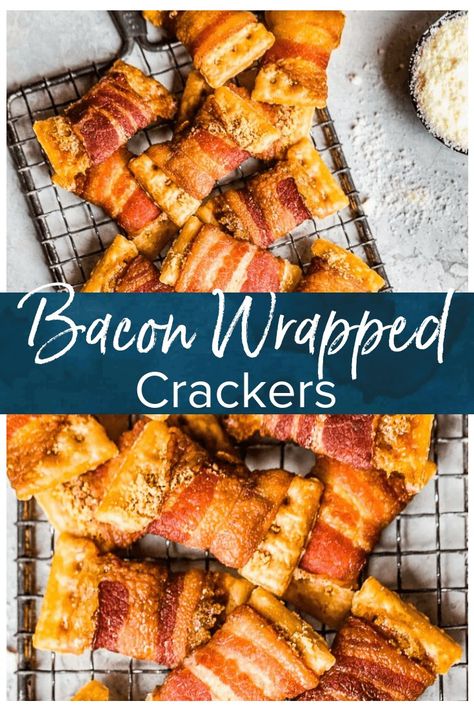 Savory Group Snacks, Bacon Straws, Crowd Finger Foods, Bacon Wrapped Crackers, Crackers Video, Puff Pastry Bacon, Cheesy Puff Pastry, Crackers Appetizers, Bacon Wrapped Appetizers