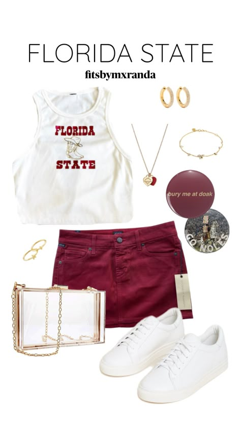 FSU GAMEDAY FIT #outfitinspo #gamedayfit #gamedayoutfit #fsu Fsu Gameday Outfit, Fsu Gameday, College Gameday Outfits, Gameday Outfits, Tailgate Outfit, College Fits, Game Day Hair, Gameday Outfit, Gaming Clothes