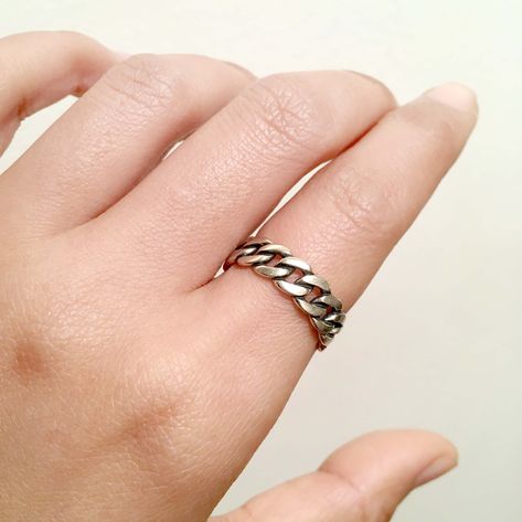 Silver Chain Ring, Goth Ring, Twisted Chain, Rings Metal, Eco Packaging, Fake Piercing, Geometric Ring, Ring Simple, Finger Rings