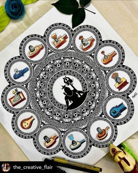 Mandala Drawing Shiva, Easy God Mandala Art, Janmashtami Mandala Art Easy, Adiyogi Shiva Mandala Art, Diwali Composition Drawing, Shivratri Mandala Art, Shiva Doodle Art, Mandala Cover Page, Shiva Art Drawing