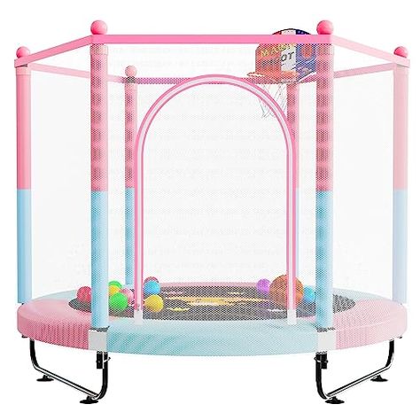 VGMiu 60" Trampoline for Kids, 5 FT Indoor & Outdoor Small Toddler Trampoline with Basketball Hoop, Safety Enclosure, Baby Trampoline Toys, Birthday Gifts for Kids, Gifts for Boy and Girl, Age 1-8… Baby Trampoline, Small Trampoline, Trampoline For Kids, Toddler Trampoline, Rebounder Trampoline, Barbie Party Decorations, Gifts For Boy, Indoor Trampoline, Kids Trampoline