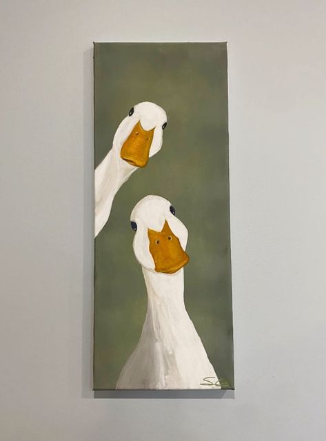 Things To Paint On Walls Bedrooms Easy, Easy Large Painting Ideas, Funny Duck Painting, Painting Ideas Duck, Duck Paintings On Canvas, Duck Painting Ideas, Duck Painting Acrylic, Duck Painting Easy, Green Painting Acrylic