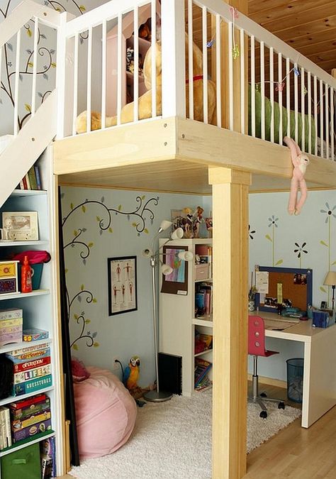 Kids' loft bed with study desk and play area underneath A Loft Bed, Ideas Pictures, Loft Bed, Design Ideas, Loft, Desk, Bedroom, Bed, Design