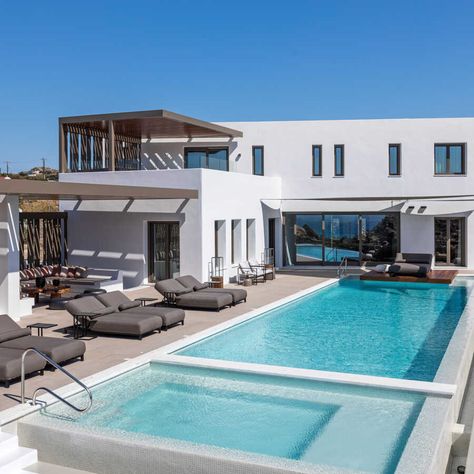 Our luxury Mykonos Villa rentals - Le Collectionist Villa Ideas, Houses Mansions, Mykonos Villas, Vacation Villa, Waterfall Pictures, Luxury Houses Mansions, Luxury Villa Rentals, Pool Decor, Bachelor Pad