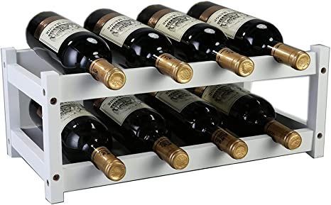 Kework 8 Bottles Wine Rack, 2 Tier Bamboo Wine Display Rack, Tabletop Wine Rack, Desktop Countertop Free Standing Wine Storage Shelf (8-Bottle & White) Tabletop Wine Rack, Stackable Wine Racks, Table Top Wine Rack, Teeter Totter, Wooden Wine Rack, Wine Display, Wine Holder, White Home, Display Rack