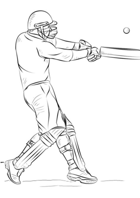 Cricket Batsman Coloring Page. Free printable Cricket Coloring Pages For kids download and print. Cricket Books, Cricket Logo, Cricket Coaching, Sports Coloring Pages, Cricket Poster, Cricket Player, Sports Drawings, Human Figure Sketches, Cricket Wallpapers