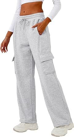 ELLEVEN Women's High Waisted Cargo Sweatpants, Cotton Wide Leg Baggy Joggers Pants with Pockets Baggy Joggers, Wishlist 2024, Cargo Sweatpants, Sweatpants With Pockets, Joggers Pants, Pants With Pockets, Christmas Wishlist, Jogger Pants, Shoes Jewelry