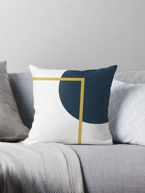 "Abstract Geometric Minimalist Navy Blue, Light Mustard Yellow, and White" Throw Pillows by kierkegaard | Redbubble Navy And Mustard Home Decor, Blue And Yellow Pillows, Mustard And Gray Pillows, Navy Blue And Yellow Throw Pillows, Navy Blue And Mustard Wall Art, Navy Blue And Grey Living Room, Yellow Lounge, Light Mustard Yellow, Mustard Bedding