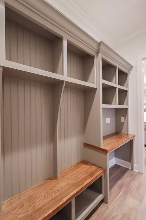 Mudroom Desk Combo, Command Center Mudroom Drop Zone, Mud Room Desk Ideas, Entryway With Desk Ideas, Desk Mudroom, Wall Cabinet Organization, Drop Zone With Desk, Mudroom With Office Space, Mudroom Desk Ideas