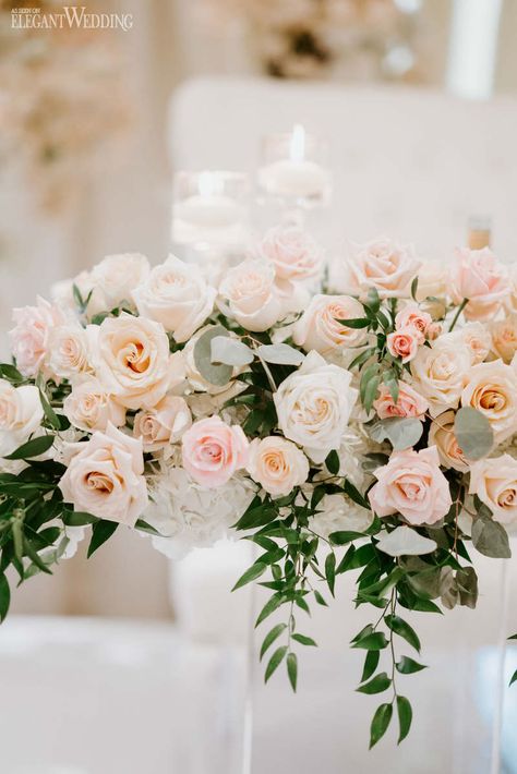 An Elegant Timeless Blush & Rose Gold Wedding | ElegantWedding.ca Rose Gold Blush Pink And Ivory Wedding, Peach And Rose Gold Wedding, Outdoor Wedding Reception Decor, Peach Wedding Centerpieces, Rose Gold Wedding Party, Luxury Outdoor Wedding, Apricot Wedding, Blush Wedding Theme, Gold Wedding Flowers