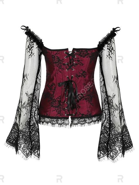 Plus Size Bell Lace Sleeves Ruffles Overbust Corset , #affiliate, #Lace, #Bell, #Size, #Sleeves, #Corset #affiliate Embroidered Corset, Bustier Lingerie, Top Summer Outfits, Denim Pants Fashion, Corset Blouse, Denim Fashion Women, Red Corset, Lingerie Top, Overbust Corset