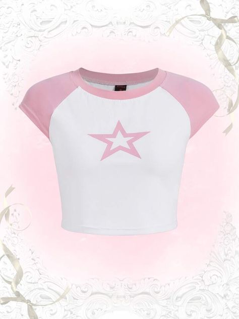 Star Top Pink, Y2k Shirts, Vintage Girls Clothes, Pink Shirts, Contemporary Costumes, Casual Cap, Pink Stars, Women T Shirts, Star Shirt