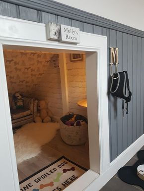 Our Dog Was Getting A Human Sister, So I Built Her A Room Under The Stairs – It Turned Out Better Than Expected | Bored Panda #DogHouse #DogRoom Dog Under Stairs, Under Stairs Dog House, Room Under Stairs, Space Under Stairs, Dog Room Decor, Diy Dream Catcher, Dog Bedroom, Puppy Room, Dog Spaces