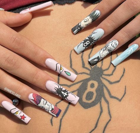 Phantom Troupe Nails, Acrylic Nails Anime, Nail Ideas Anime, Hunter X Hunter Nails, Anime Nails Ideas, Tattoo Hunter X Hunter, Ace Nails, Anime Nail Art, Dance Nails