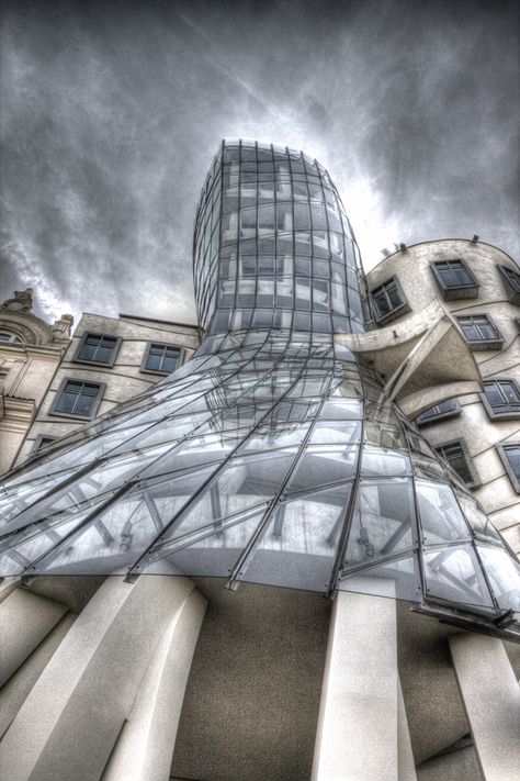 The Dancing House by EllieFragile.deviantart.com on @deviantART Deconstructive Architecture, The Dancing House, Weird Design, Dancing House, Deconstructivism, Iconic Architecture, Ginger Rogers, Famous Architects, Building Designs