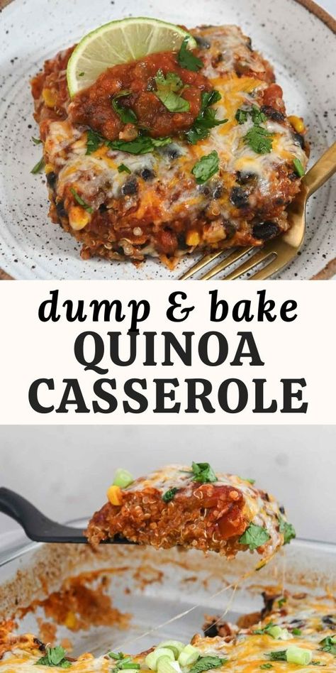 This vegetarian quinoa casserole is made with black beans and Mexican-inspired flavors. Perfect as an easy dinner recipe or for meal prep! Black Bean Quinoa Casserole, Quinoa Casserole Recipes, Cheesy Breakfast Casserole, Quinoa Casserole, Vegetarian Casserole, Vegetarian Quinoa, Black Bean Quinoa, Vegetarian Meal Prep, Easy Dinner Recipe