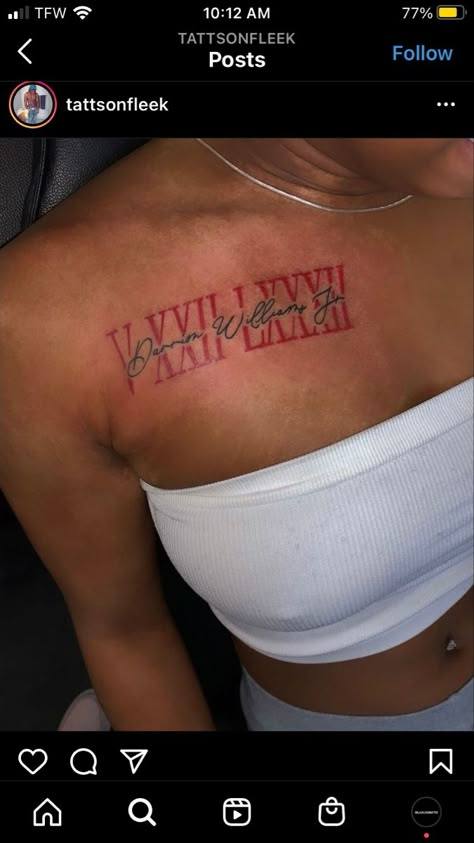 Name On Chest Tattoo, Boyfriend Name Tattoos, Top Of Shoulder Tattoo, First Tattoo Ideas, Grandma Tattoos, Rare Tattoos, Meaningful Wrist Tattoos, Tattoo For Boyfriend, Mommy Tattoos