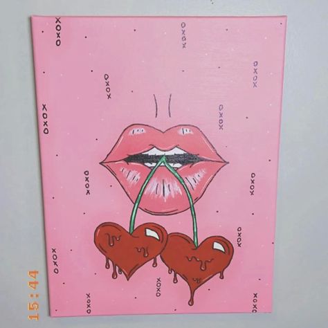 Vibey Paintings On Canvas Easy, 444 Painting Ideas On Canvas, Painting Ideas Baddie, Baddie Paintings Canvas Pink, Easy Cute Painting Ideas On Canvas, Baddie Paintings Canvas Easy, Baddie Paintings, Cool Pop Art, Girly Canvas Painting