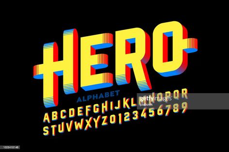 Super Hero Style Comics 3d Font High-Res Vector Graphic - Getty Images Pop Art Font, Super Hero Letters, Best Canva Fonts, Hipster Fonts, Fonts Cursive, Alphabet Style, Comic Font, Heart Font, Canva Fonts