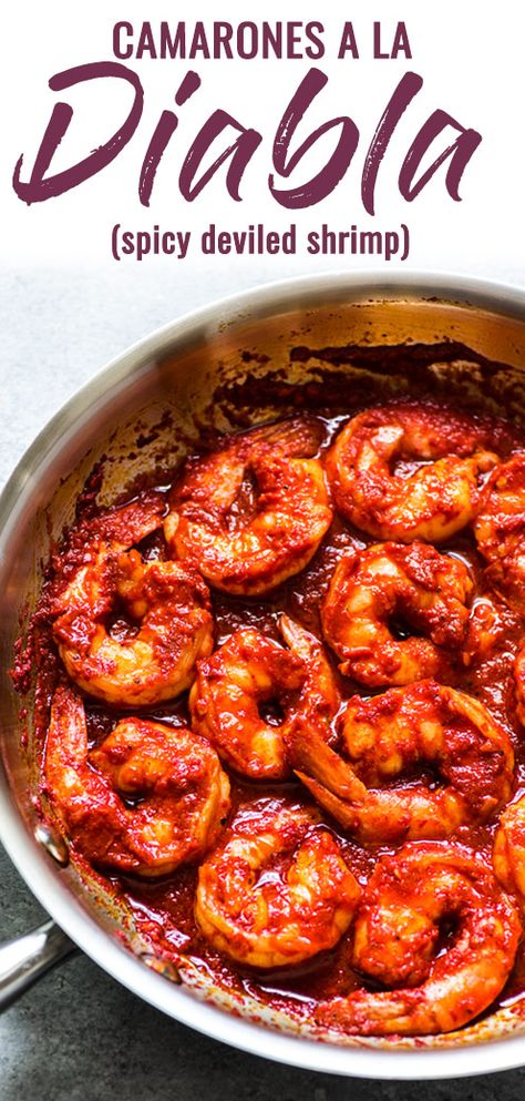 Camarones a la Diabla are juicy, large shrimp covered in a bright red chile pepper sauce that are ready to eat in 30 minutes! (gluten free, low carb, paleo) | Also known as diablo shrimp or spicy deviled shrimp. | #mexican #shrimp #seafood #lowcarb Diablo Shrimp, Deviled Shrimp, Shrimp Mexican, Seafood Pasta Sauce, Shrimp Diablo, Mexican Shrimp Recipes, Isabel Eats, Mexican Shrimp, Authentic Mexican Recipes