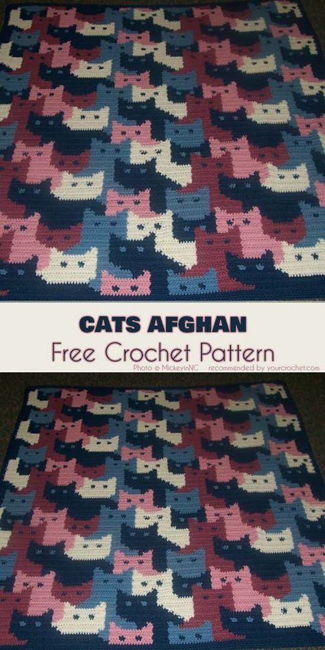 Cats Afghan, Cat Afghan, Kat Haken, Confection Au Crochet, Crochet Cat Pattern, Crochet Simple, Haken Baby, Afghan Patterns, Crochet Afghans