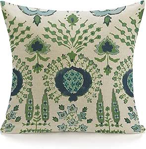 POMOTER Chinoiserie Pillow Cover 18"x18" Thibaut Green Blue Pillow Covers Linen Flower Throw Pillow Covers Farmhouse Pillowcase Cushion Covers for Sofa Couch Living Room Green Blue Pillows, Green And Blue Home Decor, Blue And Green Decorating Ideas, Blue And Green Rooms, Blue And Green Throw Pillows, Southern Living Decor, Blue And Green Living Room, Sofa Couch Living Room, Chinoiserie Pillow Covers