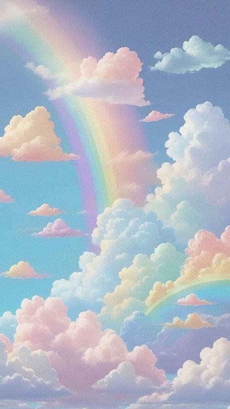 Pastel Clouds Background, Pink Clouds Aesthetic Pastel, Rainbow Cloud Drawing, Rainbow Wallpaper Ipad, Rainbow Aesthetic Drawing, Rainbow Clouds Aesthetic, Pastel Rainbow Painting, Pastel Clouds Aesthetic, Clouds Phone Wallpaper