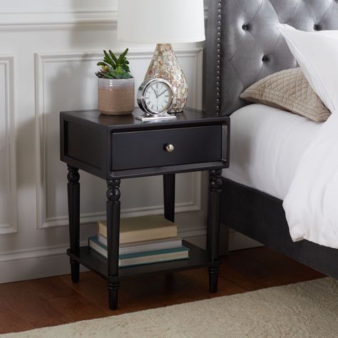 Black Side Table Bedroom, Boston Bedroom, Black Night Stand, Nightstand With Storage, Black Accent Table, Black Night, Wood End Tables, Night Table, Blackest Night