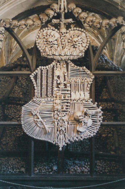 Schwarzenberg coat-of-arms made with bones.Source Sedlec Ossuary, Things Organized Neatly, Skulls And Bones, Adventure Trip, Gothic Cathedral, Human Bones, Gothic Church, 다크 판타지, Brno