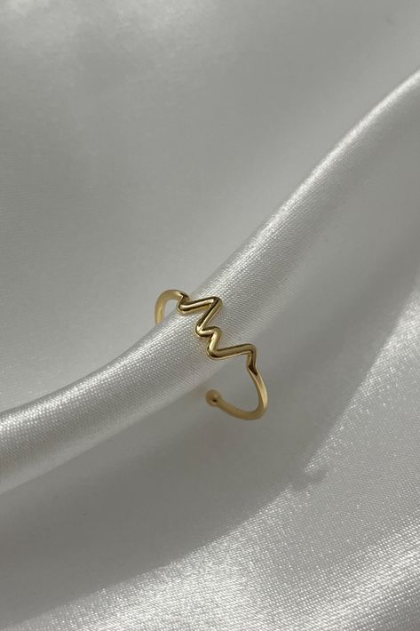 18K Gold Plated Heart Beat Ring | Perfect Gift for Her Heart Beat Ring, Gifts For My Girlfriend, Love Ring, Perfect Gift For Her, Stackable Rings, In A Heartbeat, Heart Ring, Gold Rings, 18k Gold