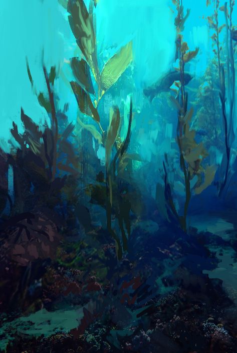 ArtStation - Kelp forest, Pat Fix Under Water Concept Art, Underwater Landscape Art, Concept Art Underwater, Underwater Concept Art, Seaweed Aesthetic, Underwater Sketch, Background Drawing Reference, Underwater Reference, Seaweed Forest