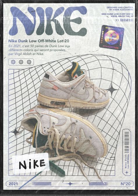 Nike Shoe Poster, Retro Packaging Design, Nike Dunk Low Off White, Nike Poster, Retro Packaging, Shoe Poster, Sneaker Posters, Graphisches Design, Auto Retro