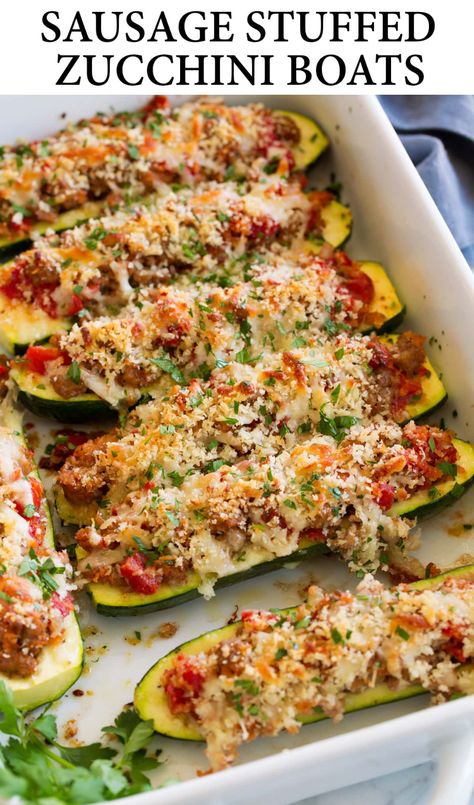 Steak Zucchini, Zucchini Boat Recipes, Stuffed Zucchini Boats, Sausage Stuffed Zucchini, Bake Zucchini, Stuffed Zucchini, Zucchini Boats, Cheese Steak, Wholesome Recipes