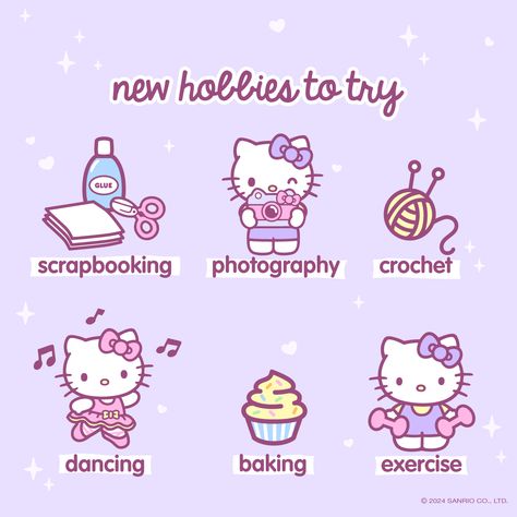 #WellnessWednesday: Tag a bestie you want to try new hobbies with! 💞 New Hobbies To Try, Hobbies Aesthetic, Kawaii Hello Kitty, Sanrio Stuff, Kitty Pictures, Hobbies To Try, Many Friends, Workout Inspiration, Kawaii Stuff