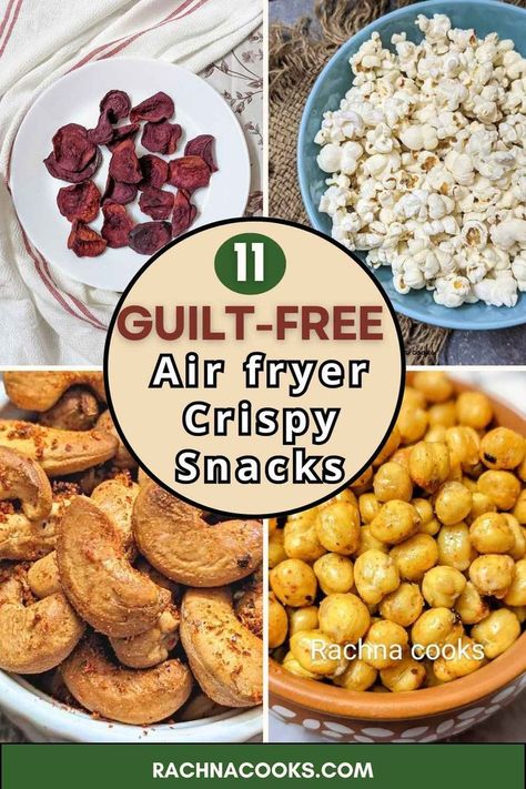 Here are 11 easy and healthy air fryer snacks recipes that are perfect for any time snacking. Includes roasted nuts like cashews, air fryer chickpeas, popcorn, beet chips and other munchies. Thease are quick and easy recipe ideas that are loved by kids as well. Healthy Air Fryer Snacks, Beet Chips Recipe, Air Fryer Snacks, Air Fryer Chickpeas, Air Fryer Chips, Easy Recipe Ideas, New Air Fryer Recipes, Beet Chips, Healthy Air Fryer