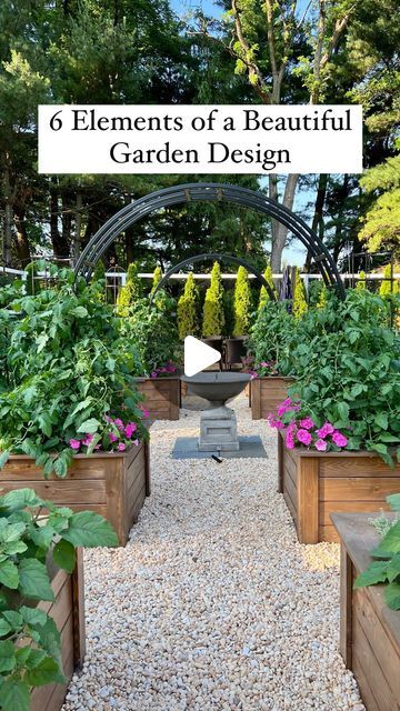 Resh Gala | Organic Gardener on Instagram: "It’s not only the plants that make it a garden, but also these 6 structures or elements:👇
1. Raised Beds
2. Trellises
3. Fountain/ Water Feature
4. Lighting
5. Fencing
6. Pathways

We designed and installed this garden for a very dear client Rachel in New Jersey and its beauty is breathtaking every season.

Here to inspire you to grow your own food & live your best life. ✨

#gardeninspiration #gardendesign #moderngarden #urbanorganicgardener #landscapedesign #reshgala #growyourownfood #beautifulgardens #gardensofinstagram #instagarden #njgardens #garden" Veggie Garden Design, Sunflower House, Raised Bed Garden Design, Growing Gardens, Garden Design Layout, Vegetable Gardening, Live Your Best Life, Garden Trellis, Grow Your Own Food