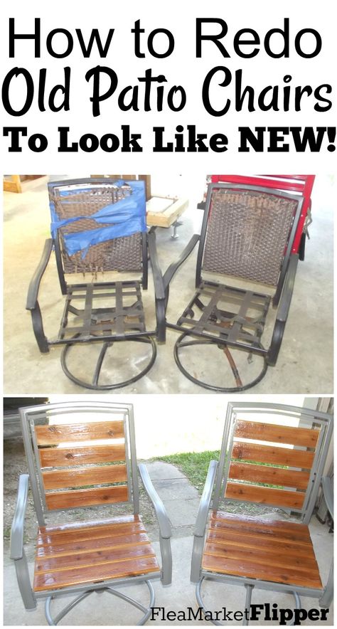 Patio Chair Redo: From Old Worn Out Pieces to Lovely Chairs Patio Chairs Makeover, Patio Furniture Makeover, Chair Redo, Chair Repair, Chair Makeover, Furniture Repair, Refurbished Furniture, Furniture Makeover Diy, Diy Patio Furniture