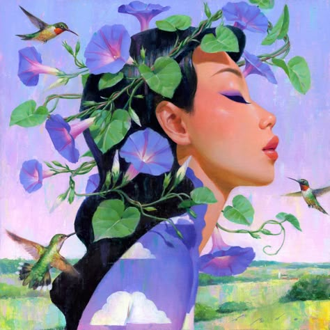 Wistful, soft portraits by Bao Pham full of colour and eastern influences | Creative Boom Illustration Pop Art, Arte Indie, Morning Glories, Her Eyes, Hummingbirds, Portrait Art, Character Illustration, Art References, Art Stuff