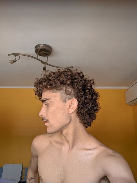 mullet haircut with curly hair Male Mullet Aesthetic, Curly Men Mullet, Mullet Aesthetic Men, Curly Hair Men Aesthetic, Man Curly Haircut, Men’s Long Curly Hair Styles, Curly Men Hair, Short Mullet Curly Hair, Mulet Hair Men