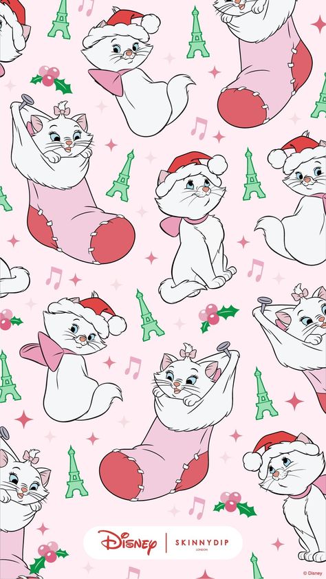 Super Cute Christmas Wallpaper, Alice In Wonderland Christmas Wallpaper, Pink Cat Christmas Wallpaper, Wallpaper Backgrounds Christmas Xmas, Disney Pink Wallpaper, Wallpaper Iphone Christmas Aesthetic, Marie Wallpaper Disney, Christmas Disney Aesthetic, Disney Princess Christmas Wallpaper