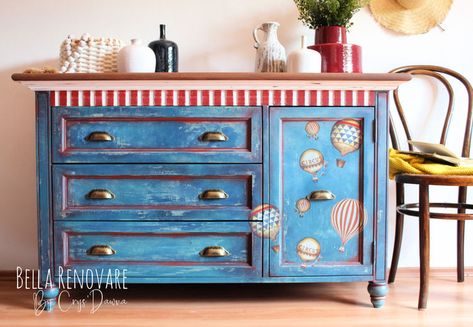 July - 2021 Painting Kids Furniture, Table Upcycle, Furniture Painting Tutorial, Kids Dresser, Blue Painted Furniture, Sewing Machine Table, Baby Dresser, Baby Changing Table, Kids Dressers