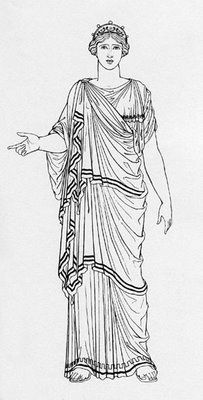 Himation - name applied to a large rectangular piece of fabric that is wrapped around the body. This garment is compared to the wrapped shawls of Mesopotamia. There were various methods of draping the himation as depicted by various artists. Greek Himation, Chiton Greek, Ancient Greek Dress, Ancient Greek Clothing, Greek Dress, Ancient Roman Art, Greek Costume, Greek Women, Ancient Greek Art