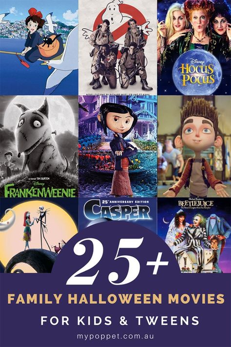 25+ Best Family Halloween Movies for Kids & Tweens | My Poppet Living Halloween Night Movie, Fall Family Movies, Top Halloween Movies, Best Family Halloween Movies, Halloween Cartoon Movies, Family Halloween Movies, Halloween Movies For Kids, Family Friendly Halloween Movies, Halloween Movies To Watch