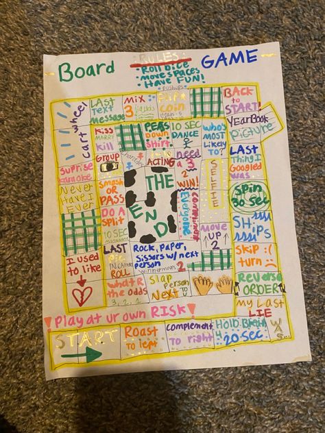 <3 Board Game Sleepover, Sleepover Game Board, Diy Board Games For Family, Fun Games To Play At Sleepovers, Sleepover Board Games, Sleepover Board Game Diy, Paper Games To Play With Friends, Fun Games To Play At A Sleepover, Games To Play On Paper