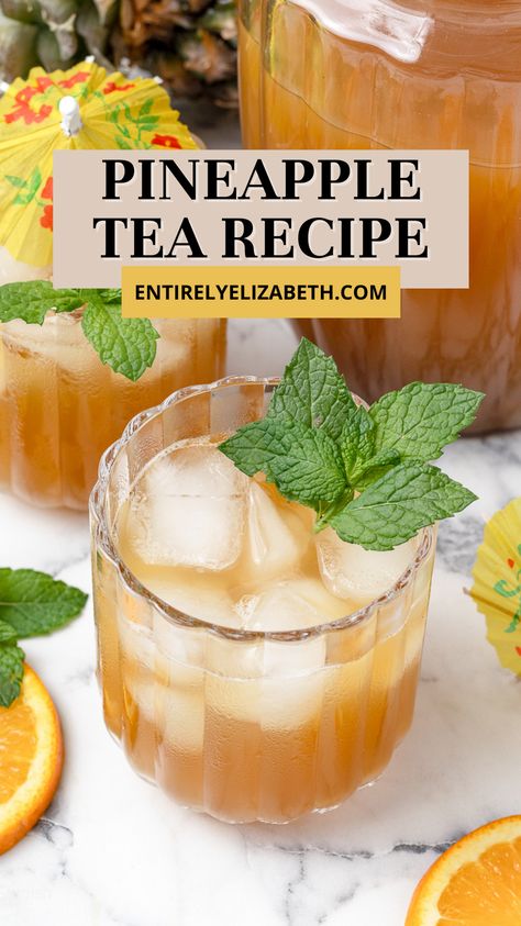 Sip on summer with this easy Pineapple Tea Recipe. Sweetened with raw honey, it's a delicious way to reduce waste by using pineapple skins while boosting your health. Pineapple Tea Recipe, Apple Iced Tea, Pina Colada Mocktail, Pineapple Tea, Mango Tea, Pie Dip, Skin Tea, Black Tea Bags, Strawberry Topping