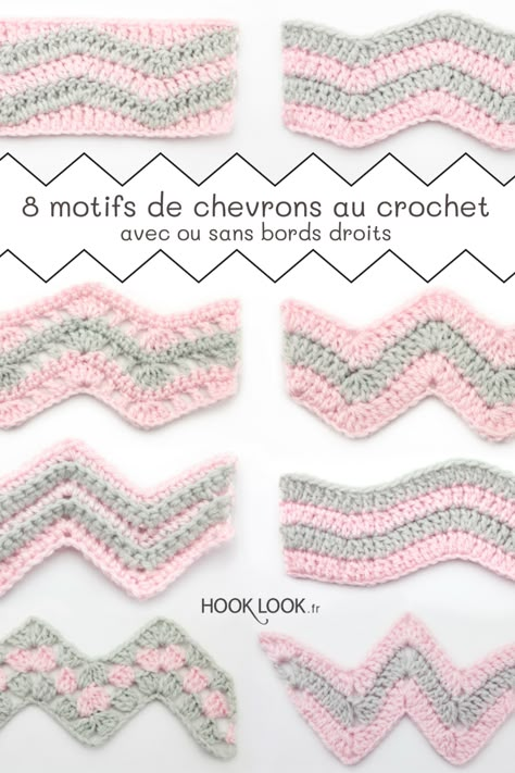 8 modèles de chevrons au crochet expliqués en vidéo et diagrammes. Zig Zag Crochet Pattern, Chevron Stitch Crochet, Ripple Stitch Crochet, Crocheting Easy, Crochet Zig Zag, Chevron Crochet Blanket Pattern, Stitch Step By Step, Crochet Trendy, Chevron Crochet Patterns