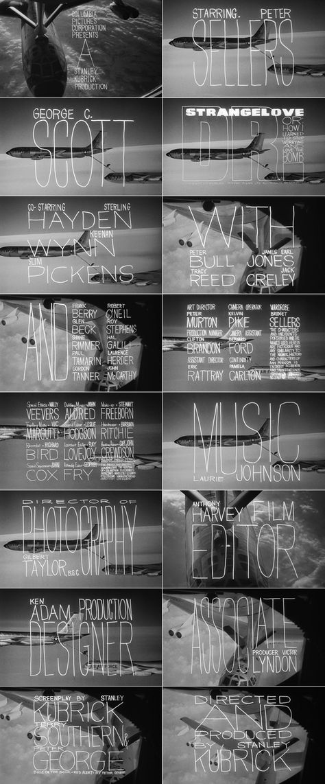 DR. STRANGELOVE OR: HOW I LEARNED TO STOP WORRYING AND LOVE THE BOMB | 1964 | Directed by Stanley Kubrick Opening Credits Design, Title Film Design, Opening Title Sequence, Credits Design Film, Movie Credits Design, Film Credits Design, Film Title Design, Scott Sterling, Film Font