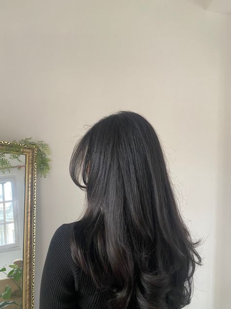 Longlayers Black Mid Length Hair, Warm Black Hair, Healthy Hair Aesthetic, Pretty Black Hair, Soft Black Hair, Medium Black Hair, Healthy Black Hair, Black Hair Cuts, Hair Motivation